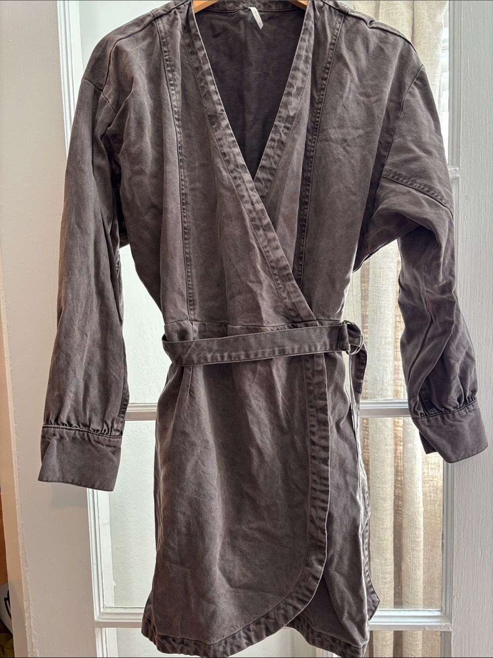 Women’s Grey Denim Wrap Dress with Belt